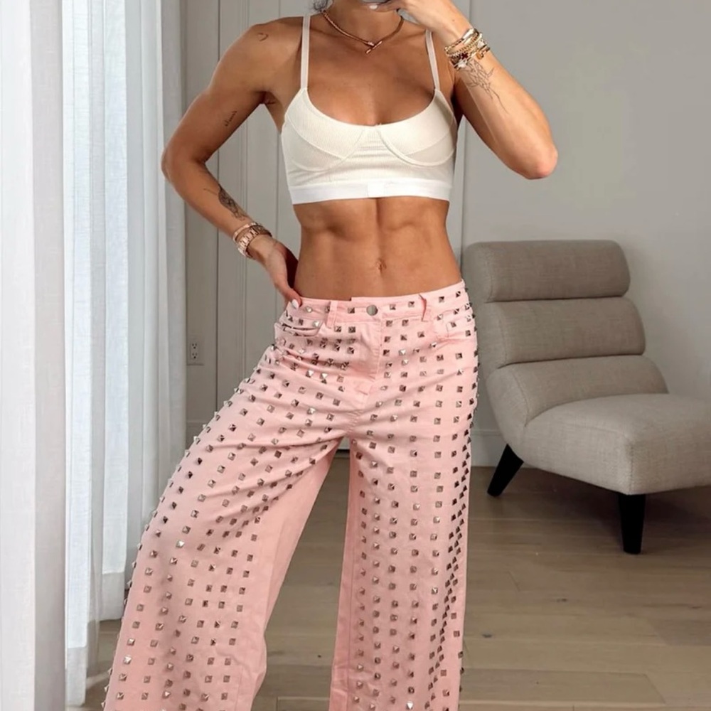 Studded Pink Wide-Leg Pants